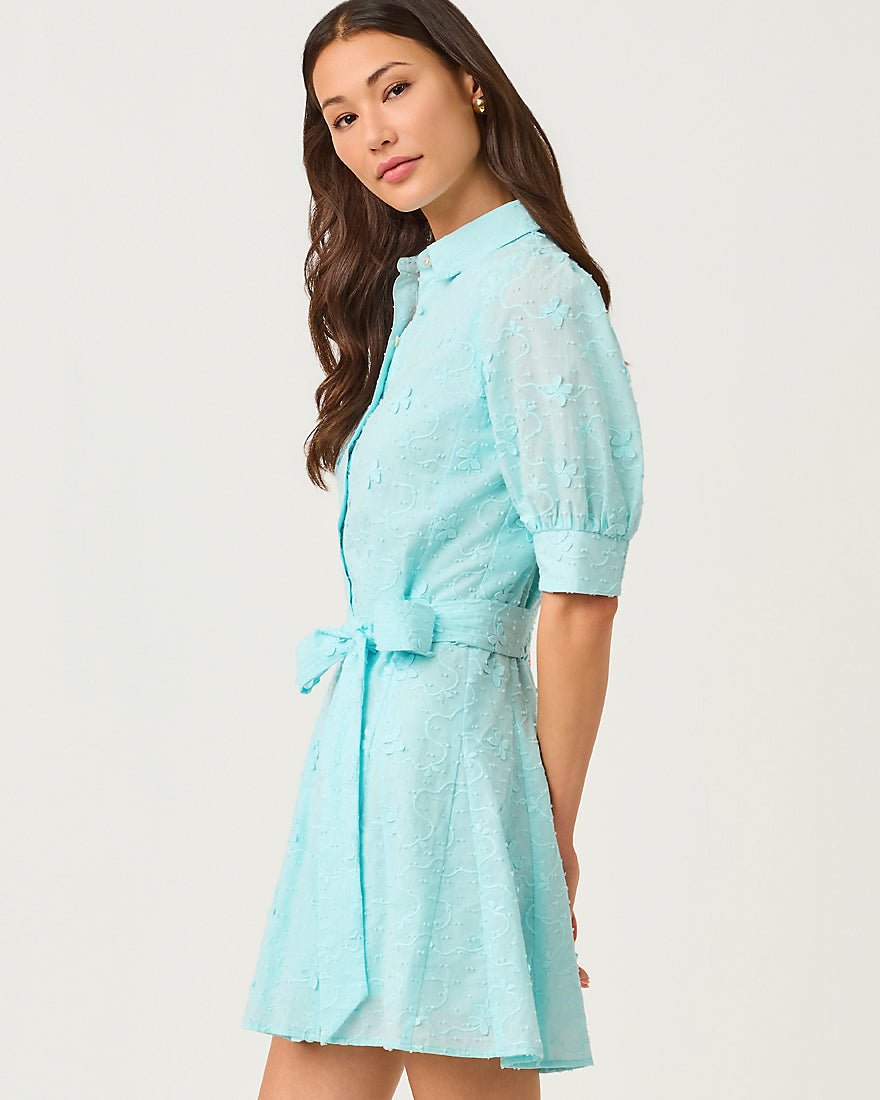 Lilly Pulitzer - Larkyn Shirtdress - Day Dream Blue Monarch Embroidered Cotton Swiss Dot