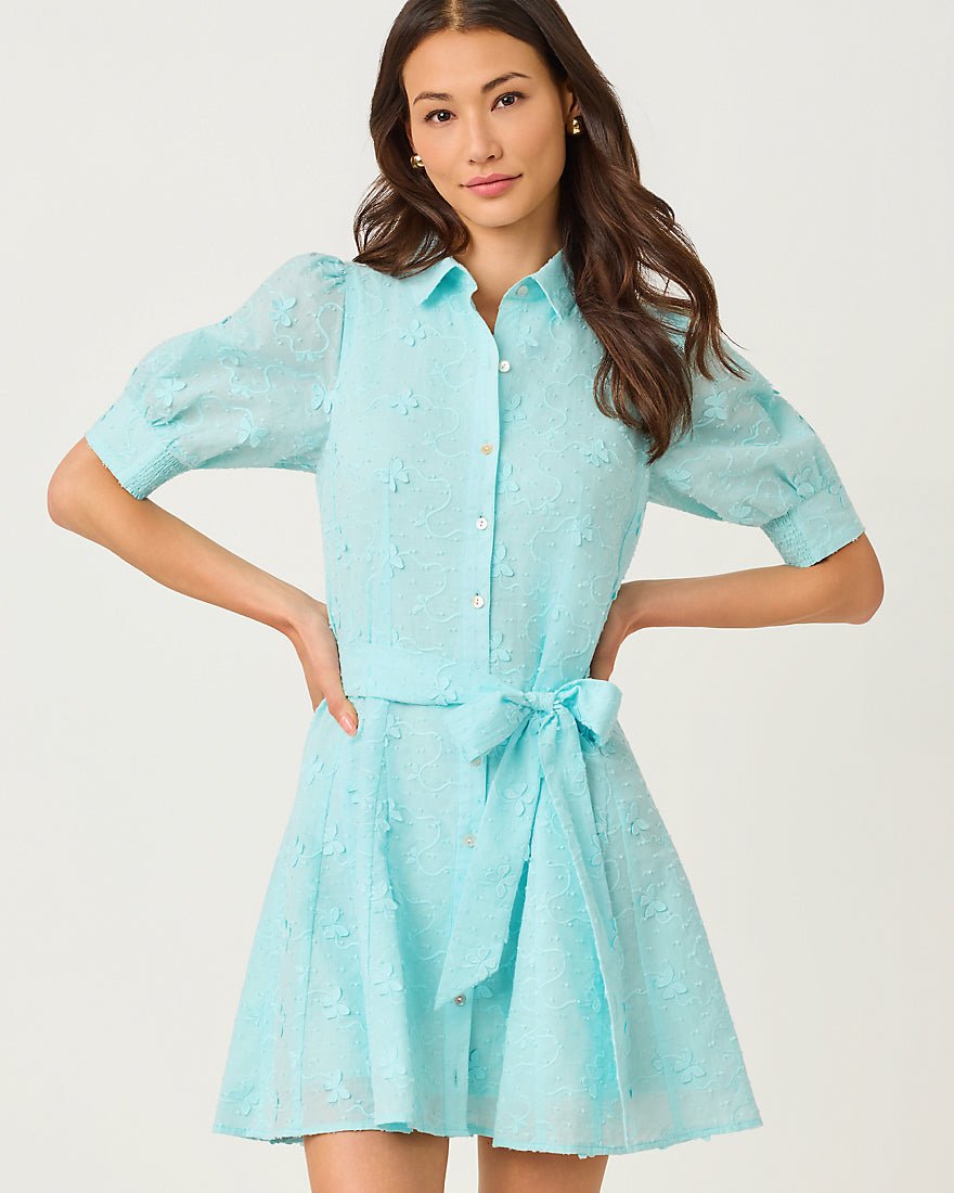 Lilly Pulitzer - Larkyn Shirtdress - Day Dream Blue Monarch Embroidered Cotton Swiss Dot