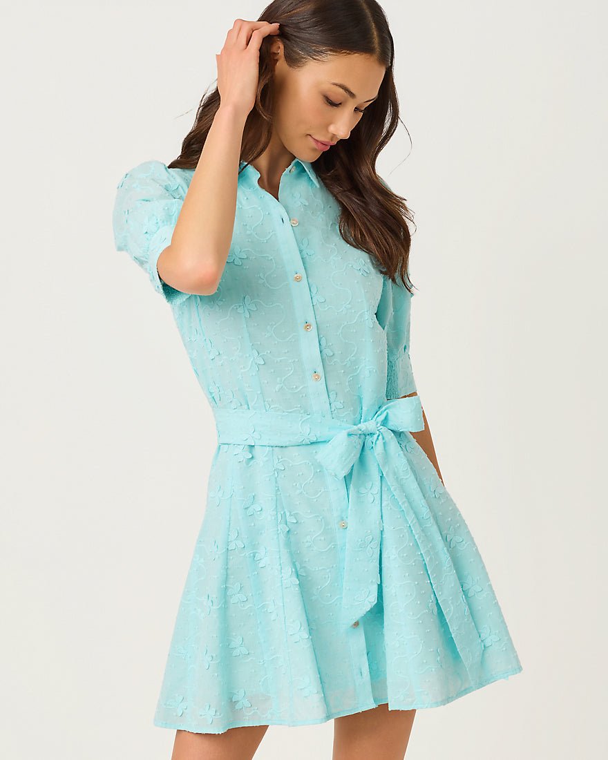 Lilly Pulitzer - Larkyn Shirtdress - Day Dream Blue Monarch Embroidered Cotton Swiss Dot