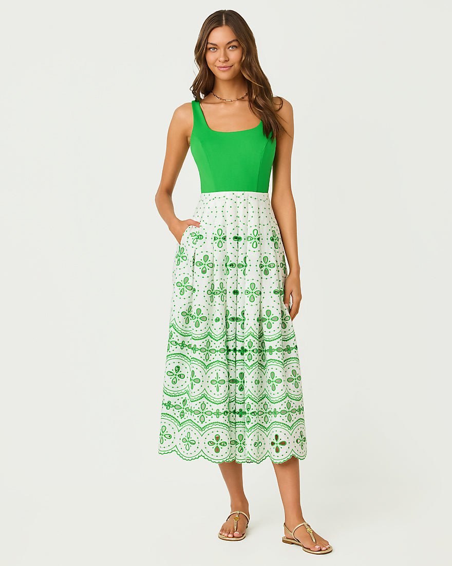 Lilly Pulitzer - Lissette Midi Dress - Putting Green Spring Showers Eyelet