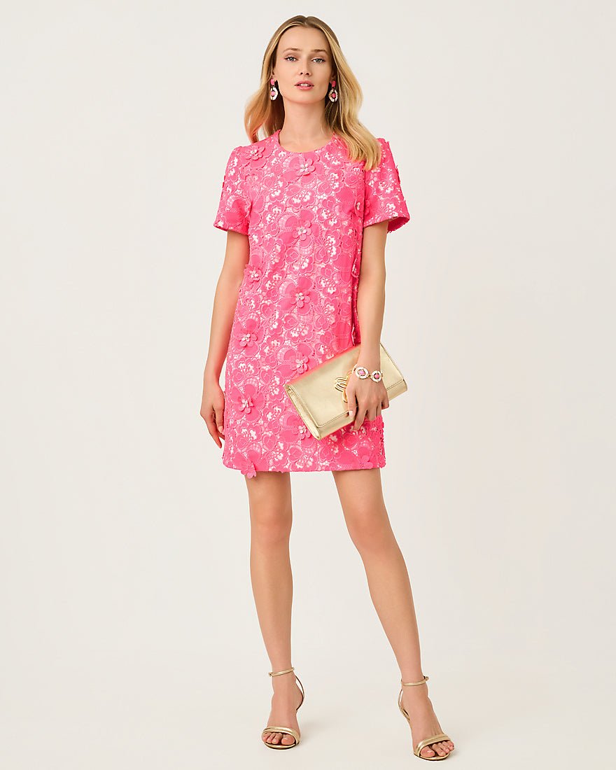 Lilly Pulitzer - Malena Lace Shift Dress - Cherry Blossom Pink Flower Pop Lace