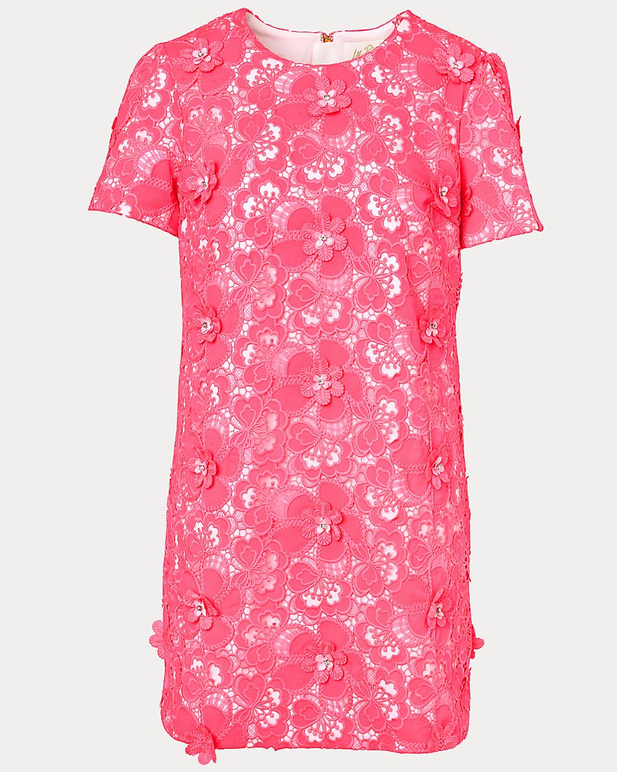 Lilly Pulitzer - Malena Lace Shift Dress - Cherry Blossom Pink Flower Pop Lace