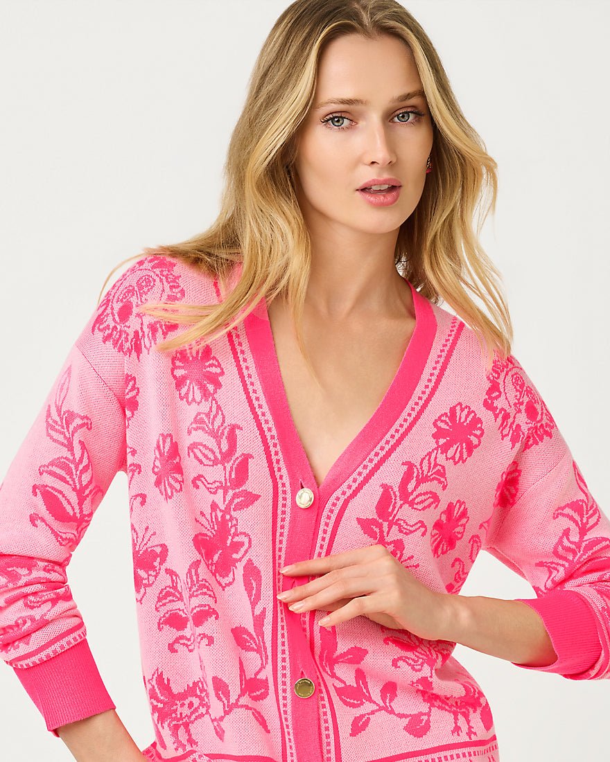 Lilly Pulitzer - Maralisa Cardigan - Conch Shell Pink Follow The Sun Jacquard