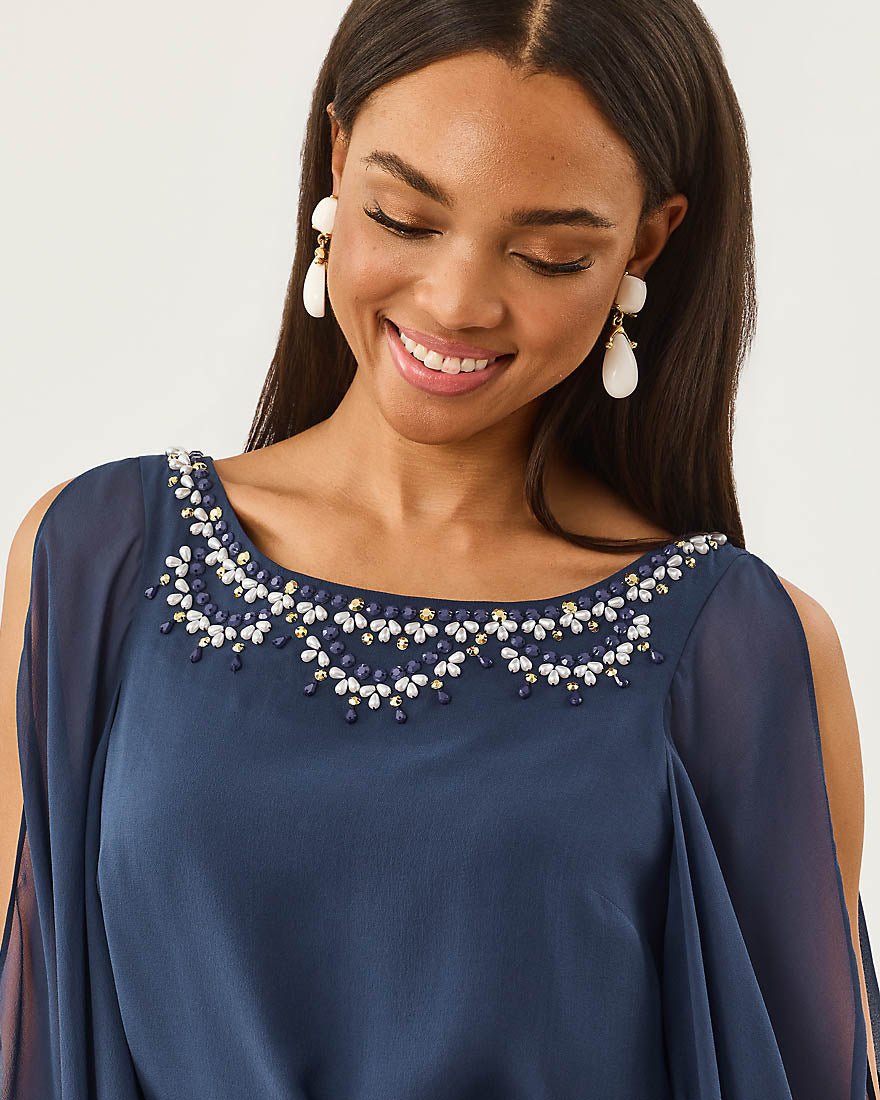 Lilly Pulitzer - Marguerite Silk Caftan Dress - Low Tide Navy