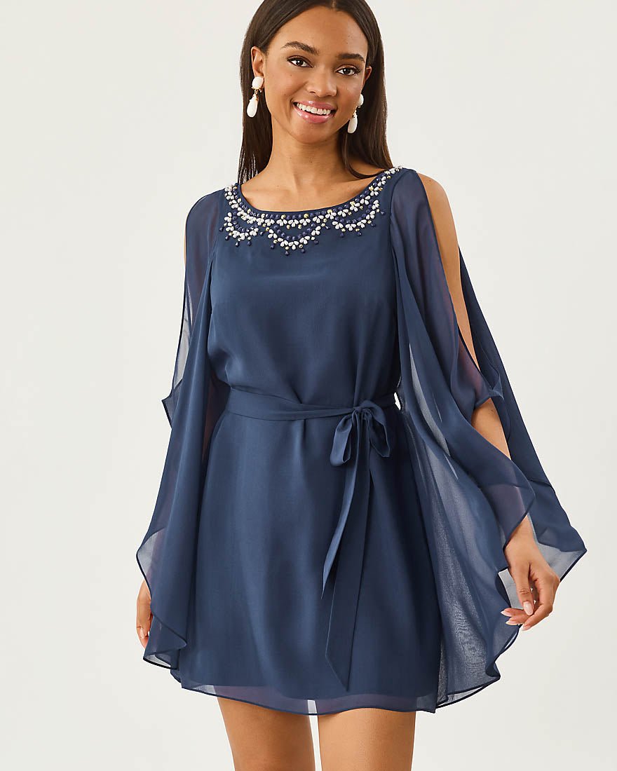 Lilly Pulitzer - Marguerite Silk Caftan Dress - Low Tide Navy