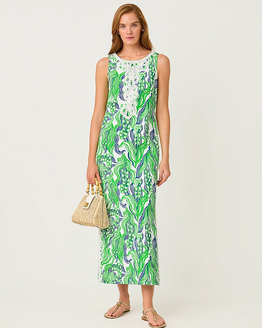 Lilly Pulitzer - Marleigh Stretch Maxi Shift Dress - Putting Green Oversized Lilly Of The Valley