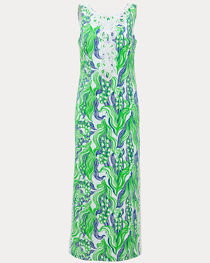 Lilly Pulitzer - Marleigh Stretch Maxi Shift Dress - Putting Green Oversized Lilly Of The Valley