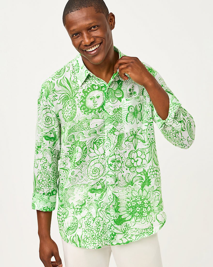 Lilly Pulitzer - Mens Stuff Addison Shirt - Putting Green Lil Fleur De Lilly