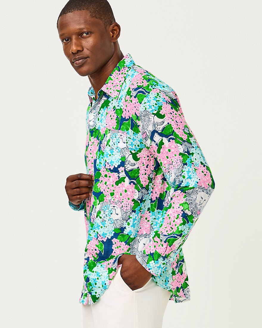 Lilly Pulitzer - Mens Stuff Addison Shirt - Starlight Navy Lydia The Lion