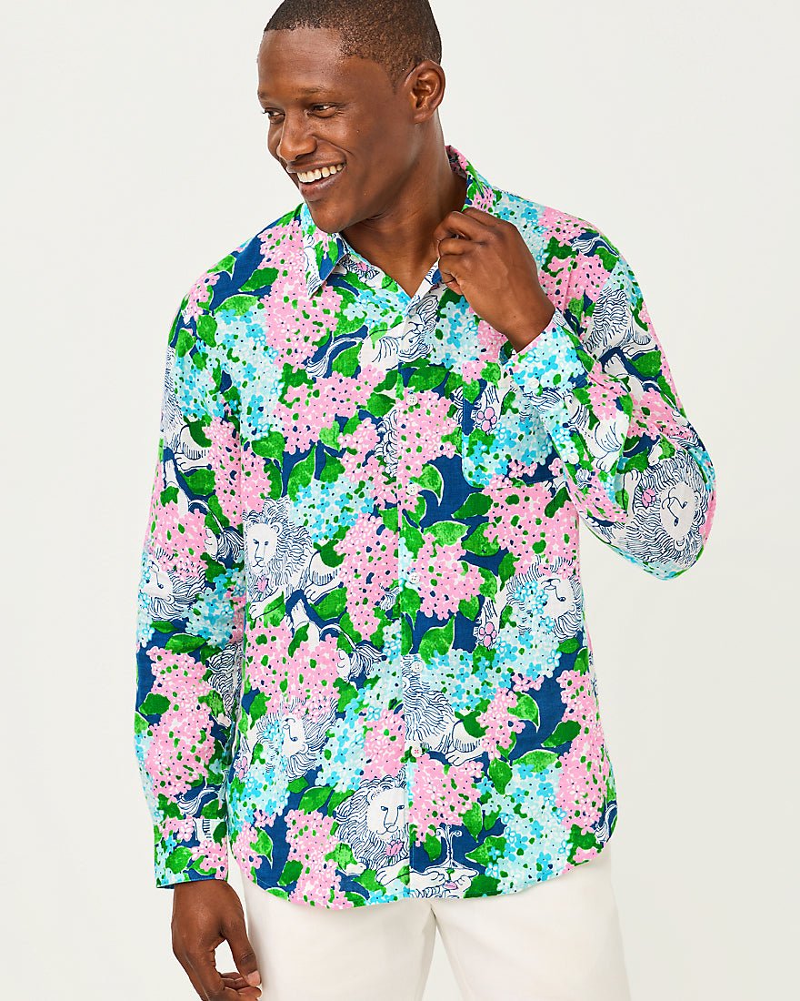 Lilly Pulitzer - Mens Stuff Addison Shirt - Starlight Navy Lydia The Lion