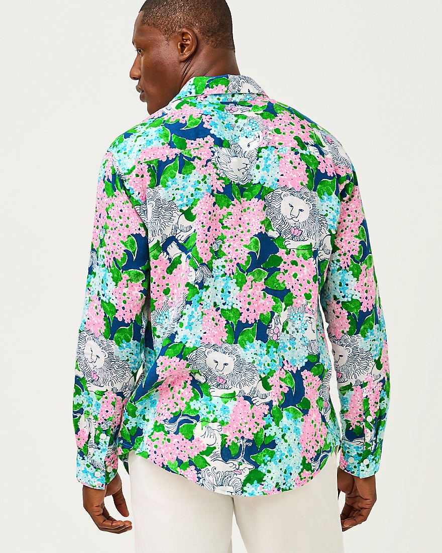 Lilly Pulitzer - Mens Stuff Addison Shirt - Starlight Navy Lydia The Lion