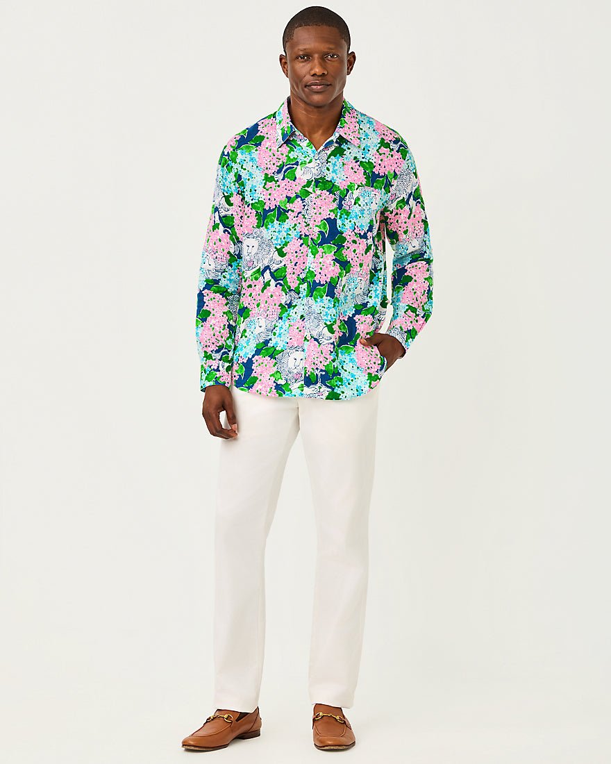 Lilly Pulitzer - Mens Stuff Addison Shirt - Starlight Navy Lydia The Lion