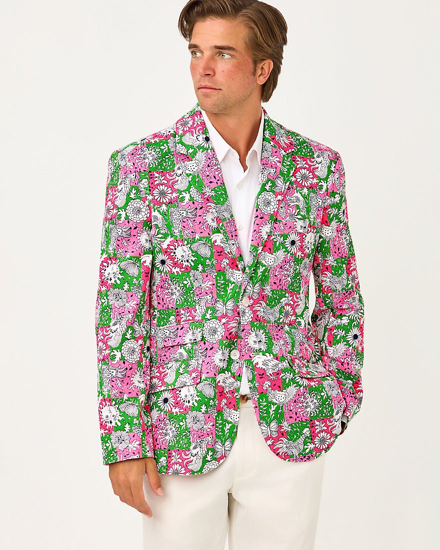Lilly Pulitzer - Mens Stuff Flagler Blazer - Cherry Blossom Pink Lil Chicken Check