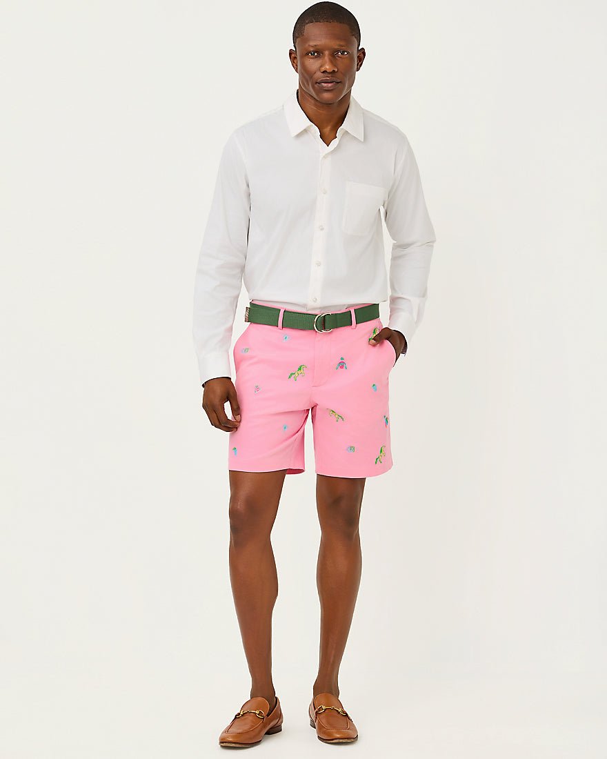 Lilly Pulitzer - Mens Stuff Volk Stretch Short - Conch Shell Pink Derby Ditsy Embroidery