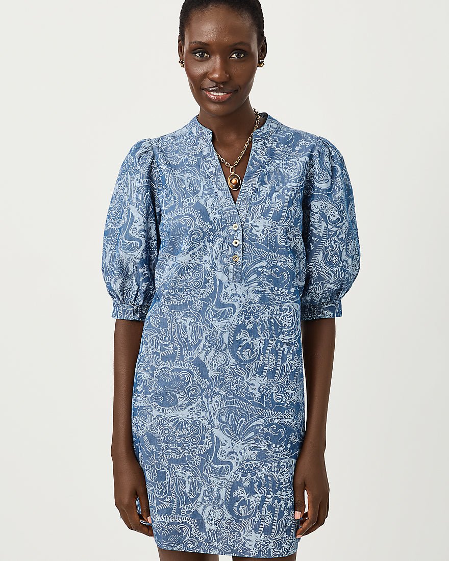 Lilly Pulitzer - Mialeigh Elbow Sleeve Dress - Indigo All Day Chambray Paisley Parade Pigment