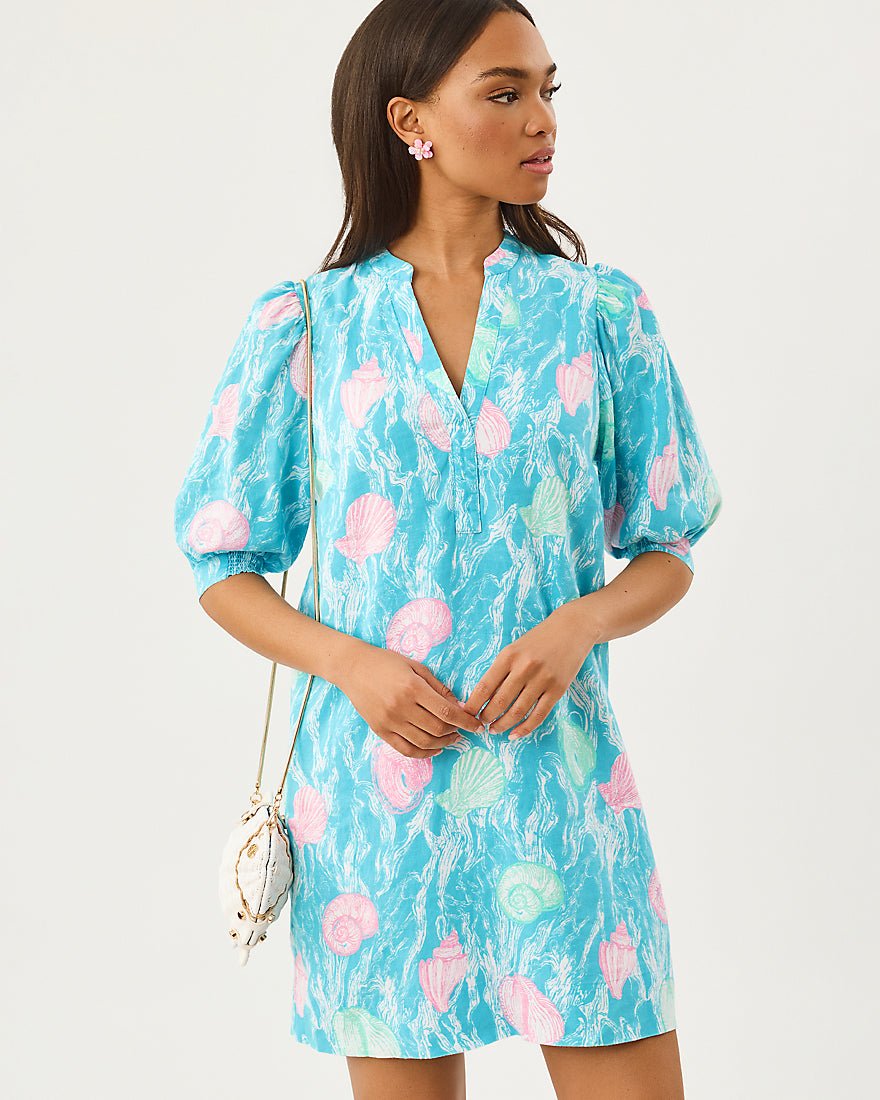 Lilly Pulitzer - Mialeigh Elbow Sleeve Linen Dress - Capri Blue Shelden