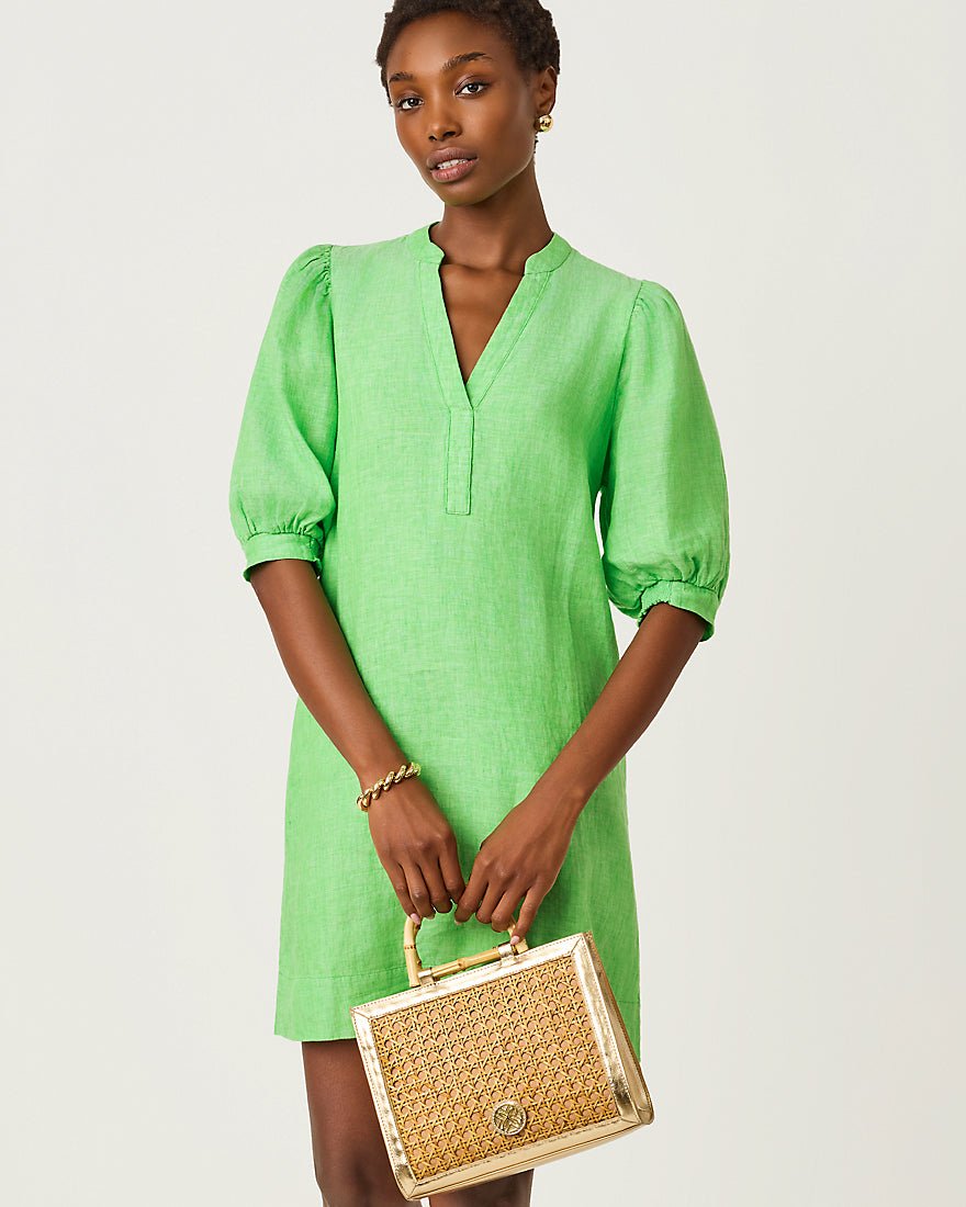 Lilly Pulitzer - Mialeigh Elbow Sleeve Linen Dress - Putting Green X Resort White