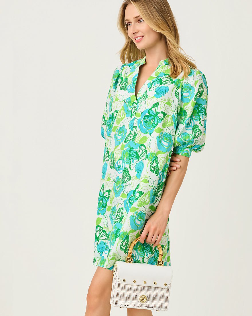 Lilly Pulitzer - Mialeigh Elbow Sleeve Linen Dress - Resort White Monarch Rose