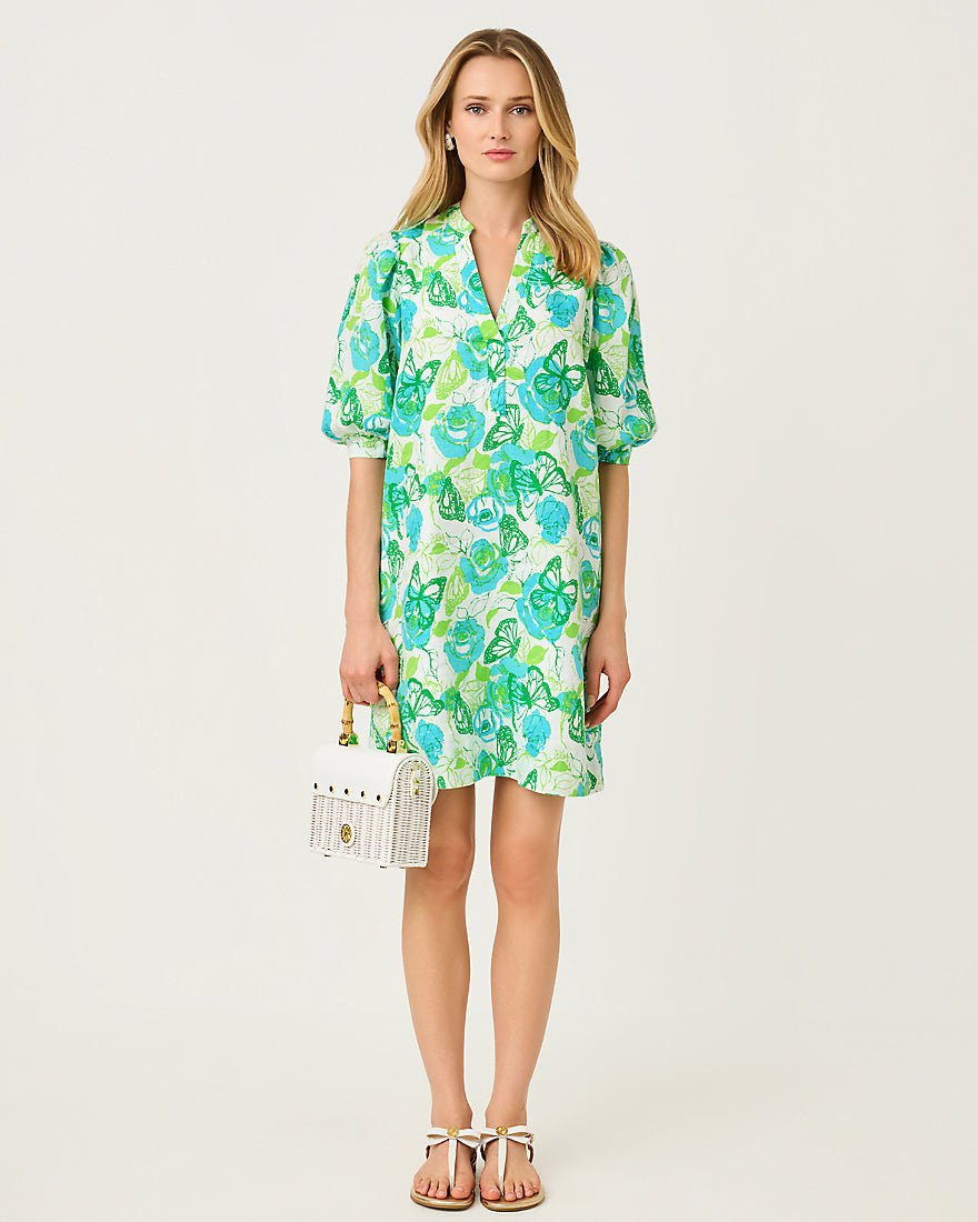 Lilly Pulitzer - Mialeigh Elbow Sleeve Linen Dress - Resort White Monarch Rose