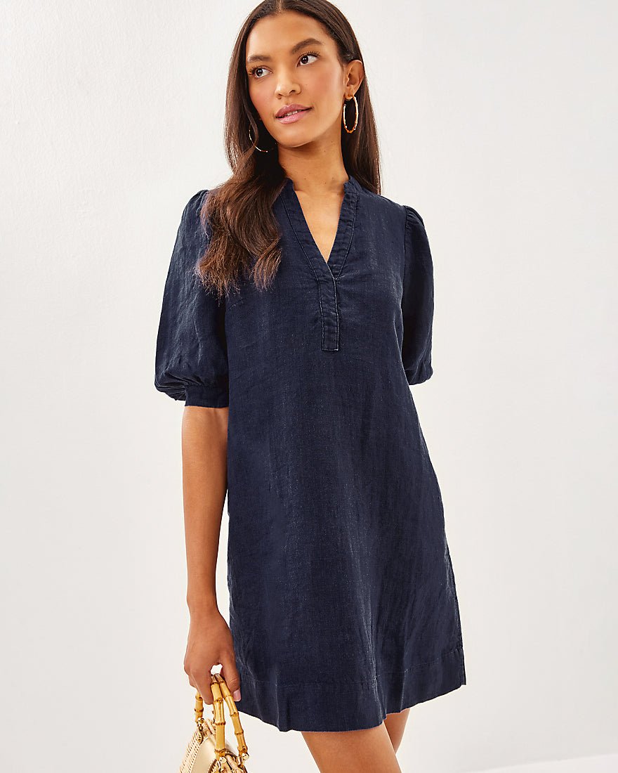 Lilly Pulitzer - Mialeigh Elbow Sleeve Linen Dress - True Navy X True Navy