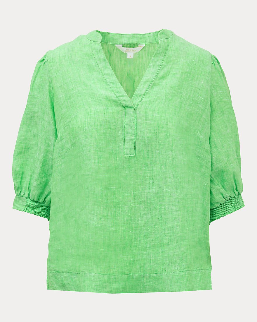 Lilly Pulitzer - Mialeigh Elbow Sleeve Linen Top - Putting Green X Resort White