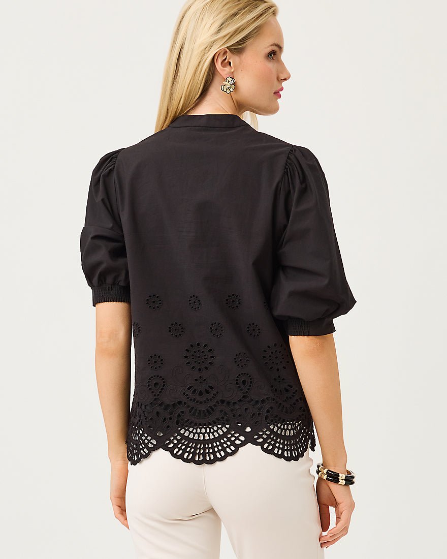 Lilly Pulitzer - Mialeigh Top - Noir Scalloped Eyelet Border Poplin
