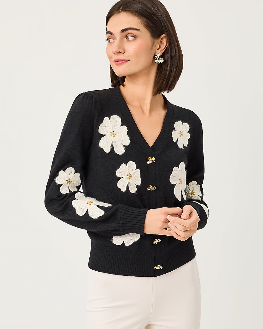 Lilly Pulitzer - Millard Sweater - Black Big Lillys Flower Embroidery