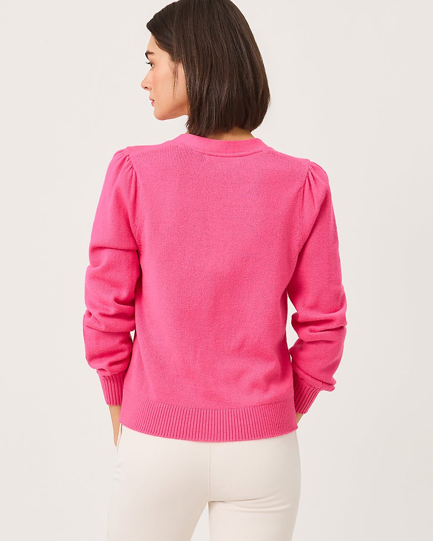 Lilly Pulitzer - Millard Sweater - Pink Aster Big Lillys Flower Embroidery