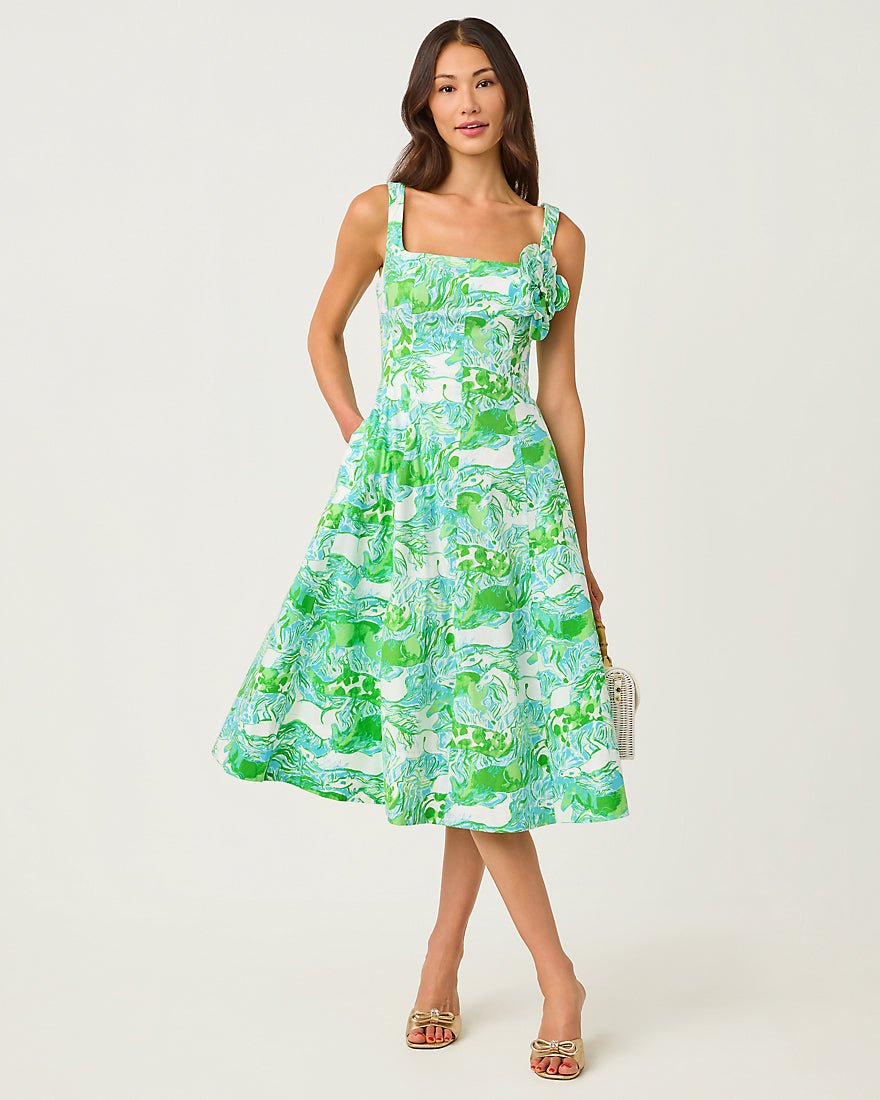 Lilly Pulitzer - Nelly Stretch Midi Dress - Capri Blue Galloping Gals