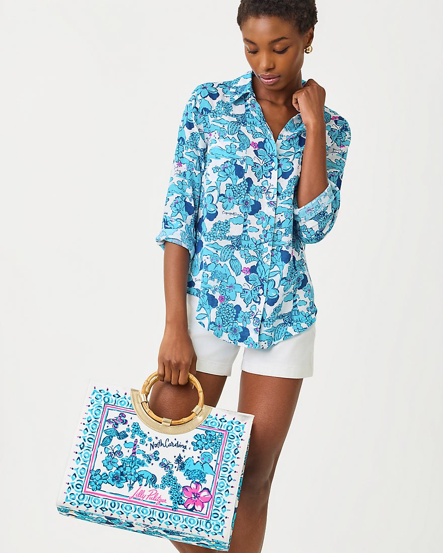 Lilly Pulitzer - Oasis Canvas Tote - Capri Blue North Carolina Destination