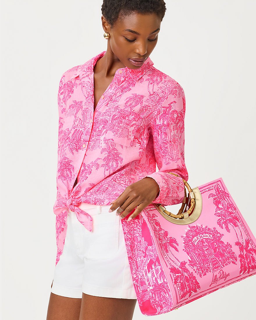 Lilly Pulitzer - Oasis Canvas Tote - Lipstick Pink Palm Beach Destination