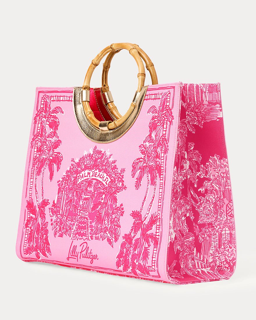 Lilly Pulitzer - Oasis Canvas Tote - Lipstick Pink Palm Beach Destination