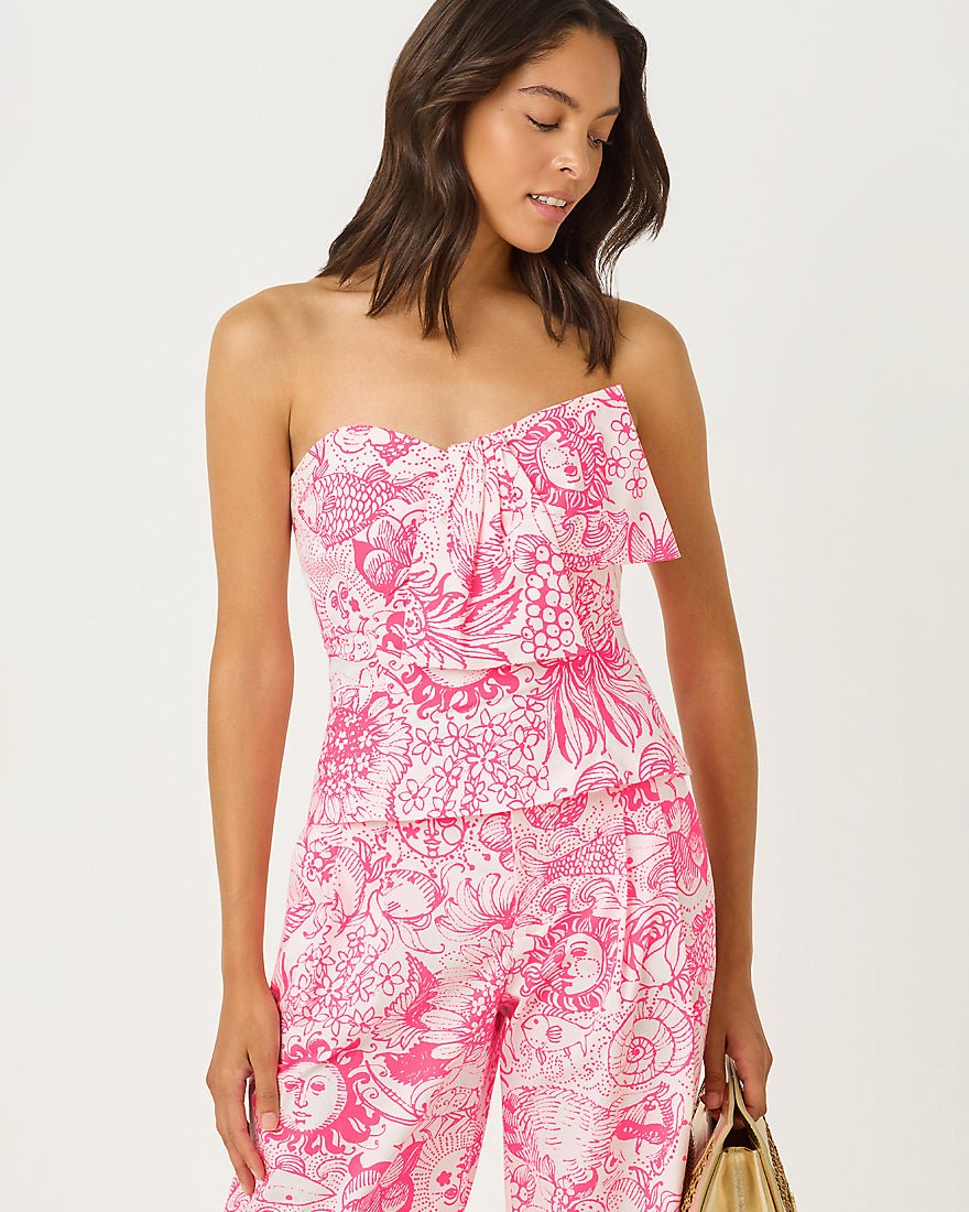Lilly Pulitzer - Parni Strapless Cropped Top - Cherry Blossom Pink Fleur De Lilly