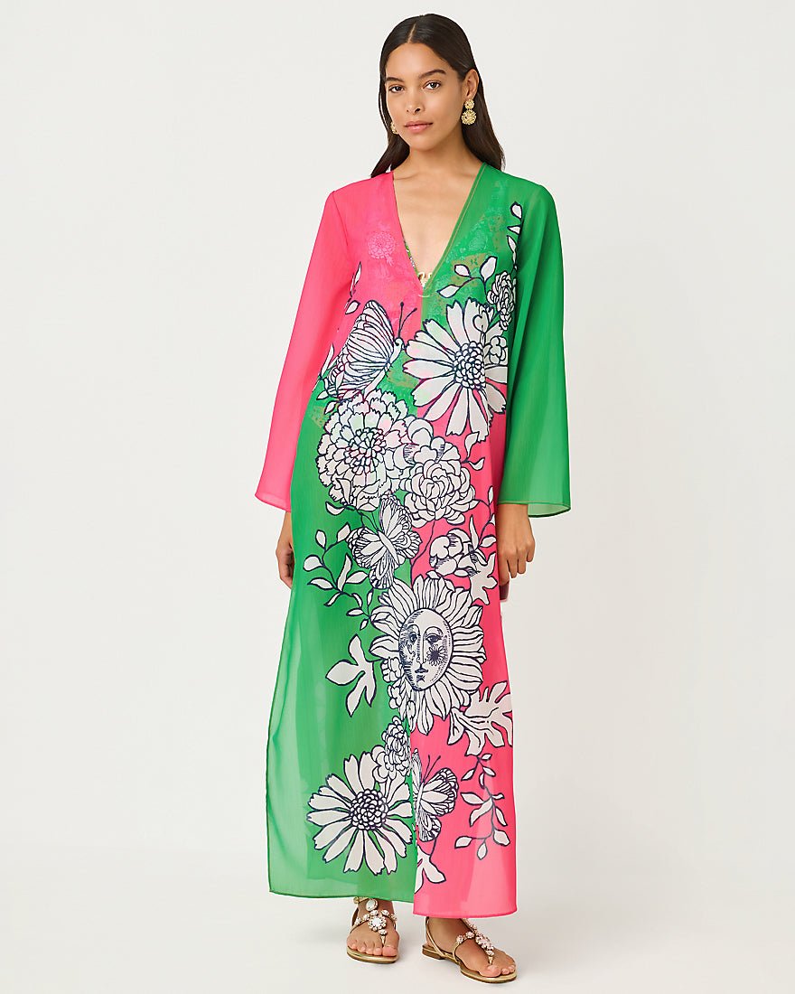 Lilly Pulitzer - Perry Long Sleeve Maxi Cover Up - Cherry Blossom Pink Follow The Sun