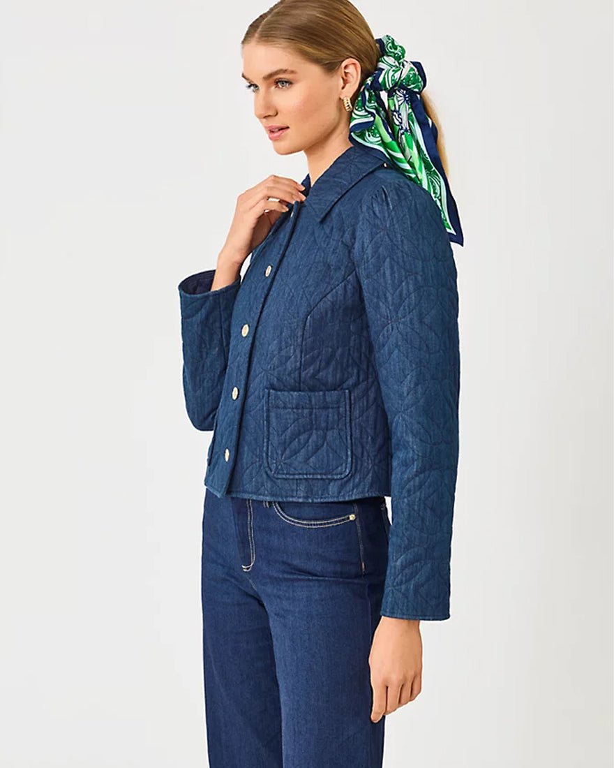 Lilly Pulitzer - Peyser Quilted Denim Jacket - Dark Wash Butterfly Quilted Indigo
