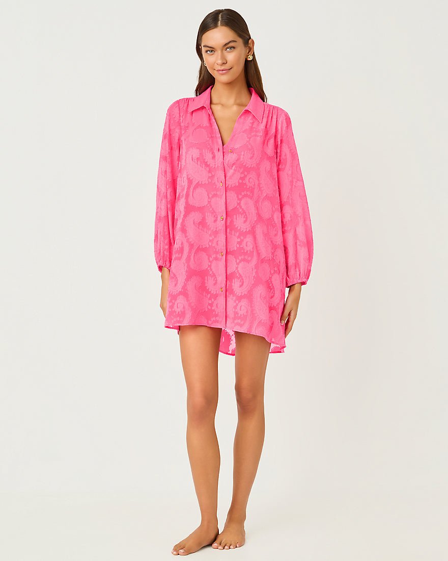 Lilly Pulitzer - Sadira Clip Coverup - Cherry Blossom Pink Tangerine Dream Poly Clip Jacquard