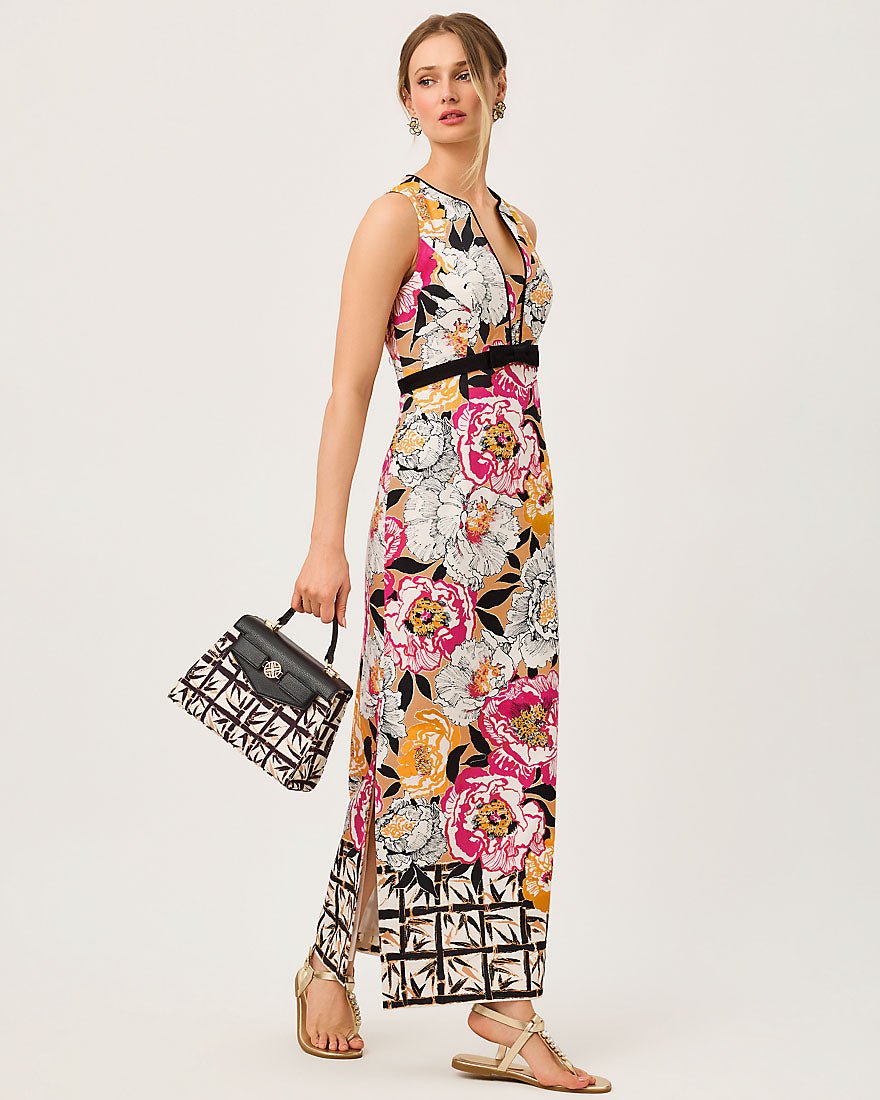Lilly Pulitzer - Saybine Stretch Maxi Shift Dress - Iced Latte Peony Perfection
