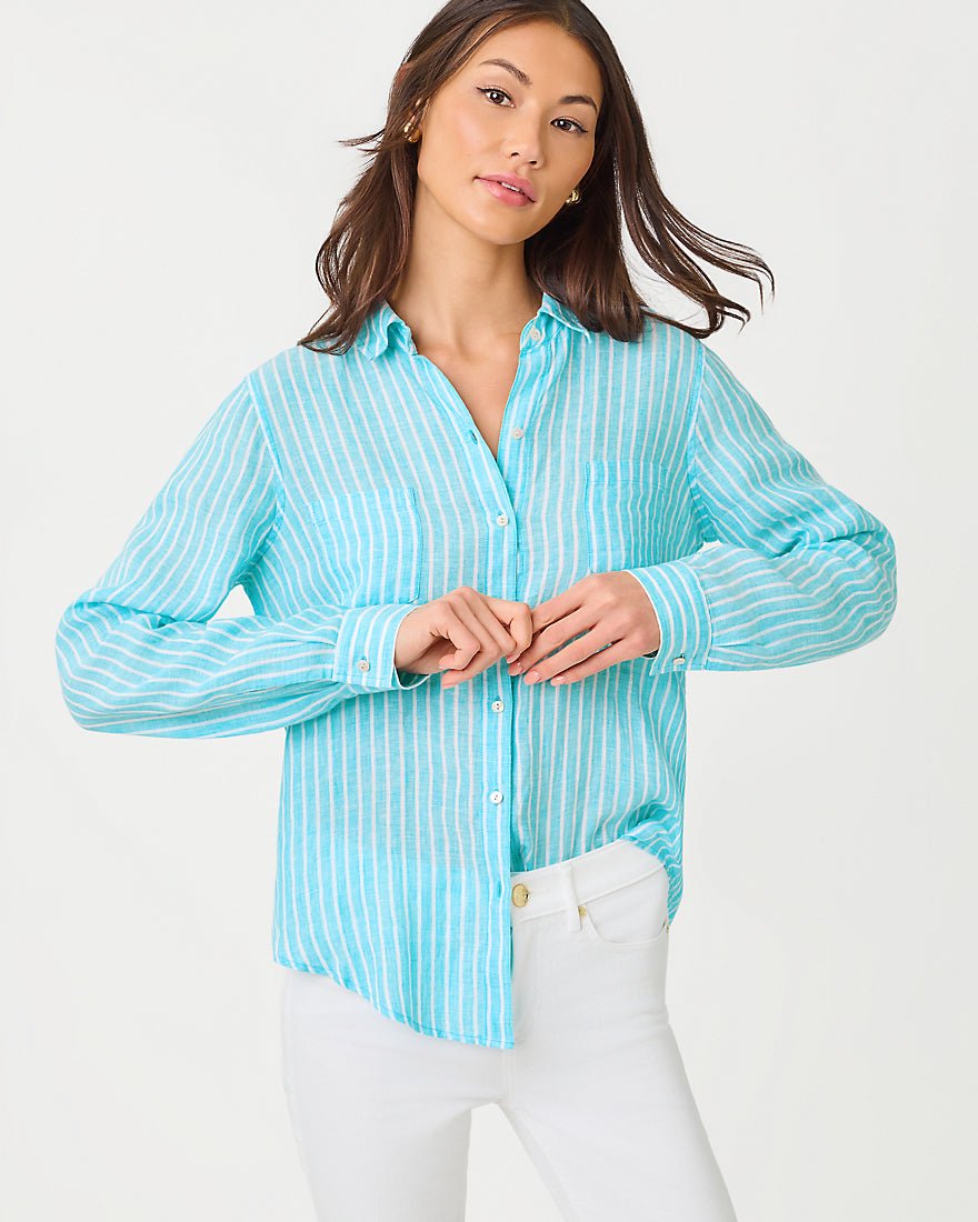 Lilly Pulitzer - Sea View Button Down Top - Capri Blue Saint Tropez Stripe