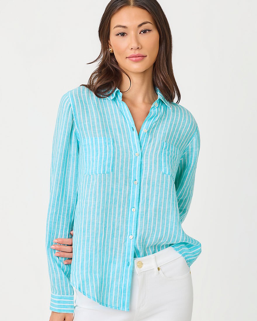 Lilly Pulitzer - Sea View Button Down Top - Capri Blue Saint Tropez Stripe