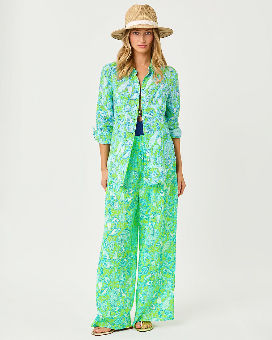 Lilly Pulitzer - Sea View Button Down Top - Day Dream Blue Throw Me A Line