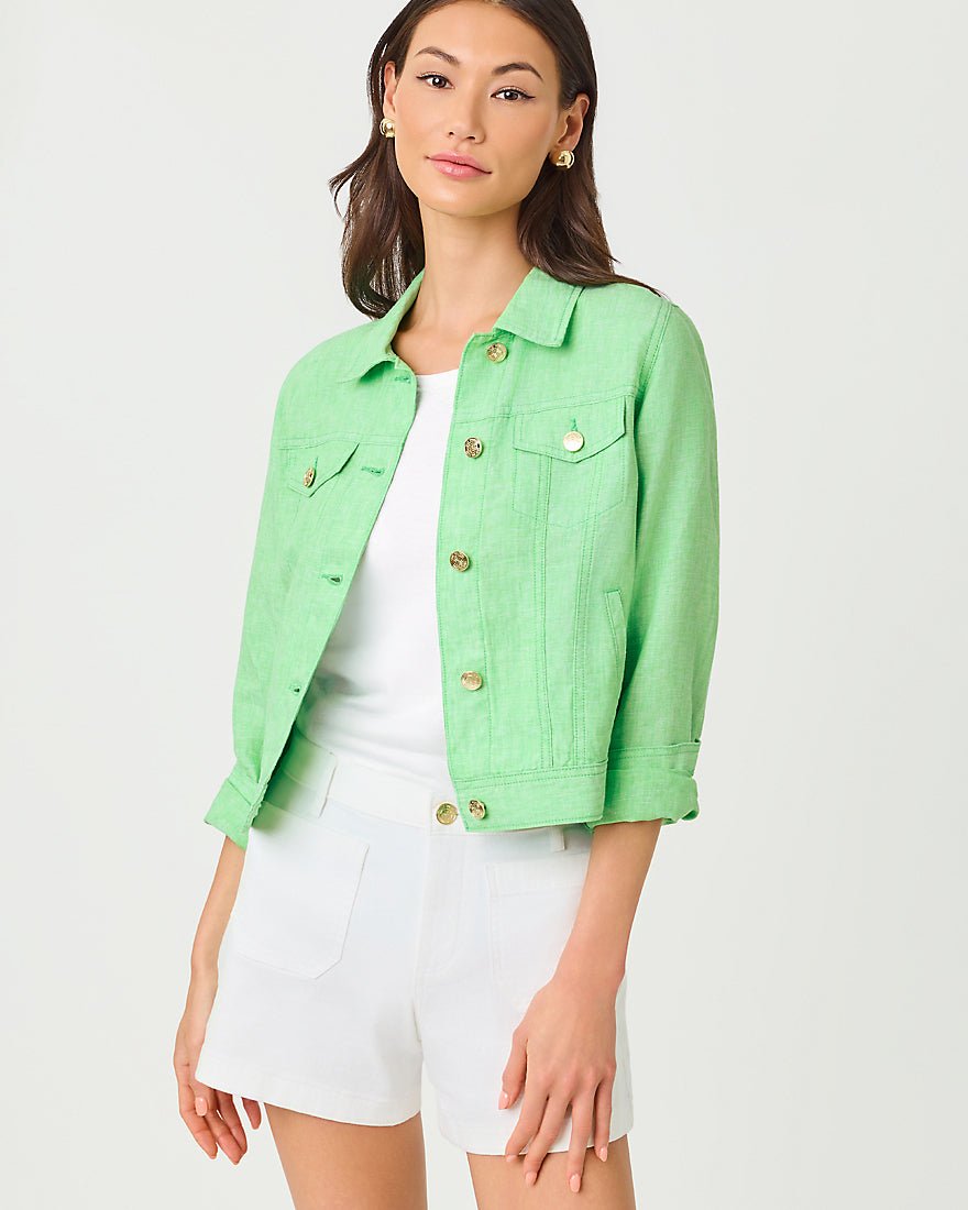 Lilly Pulitzer - Seaspray Linen Jacket - Jackfruit Green X Resort White