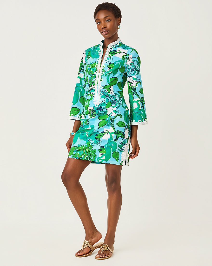 Lilly Pulitzer - Shealyn Three Quarter Sleeve Stretch Dress - Capri Blue Rousseaus Roses Overlay