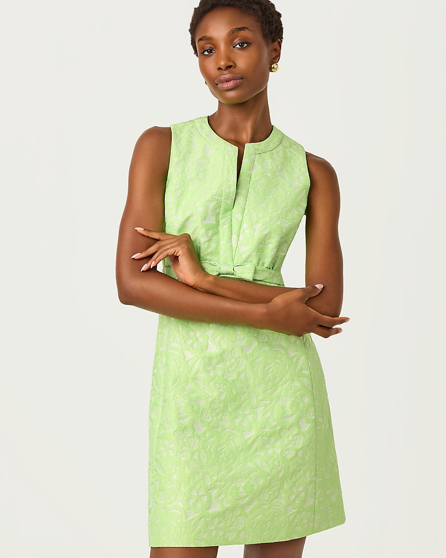 Lilly Pulitzer Sobel Shift Dress - Pistachio Macaron Floral Cutwork Metallic Stripe