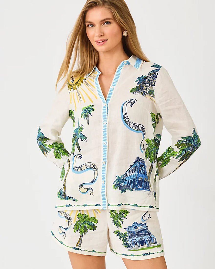 Lilly Pulitzer - Susana Button Down Top - Coconut Key West Toile