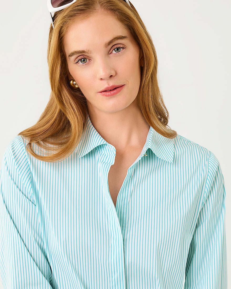 Lilly Pulitzer - The Tie Lilly Shirt - Capri Blue Shadow Shirting Stripe