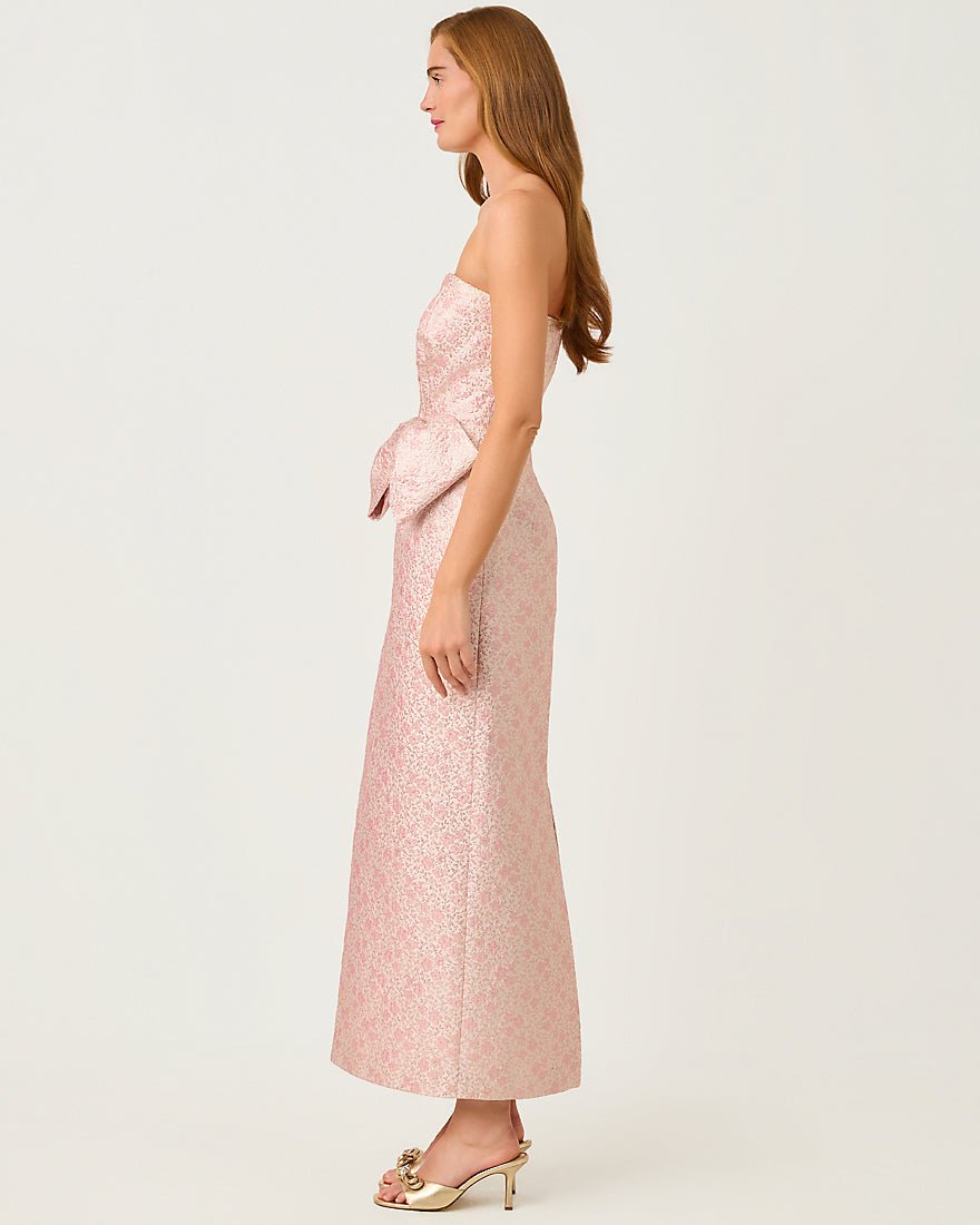 Lilly Pulitzer - Tiernan Maxi Dress - Conch Shell Pink Ritsy Ditsy Metallic Brocade