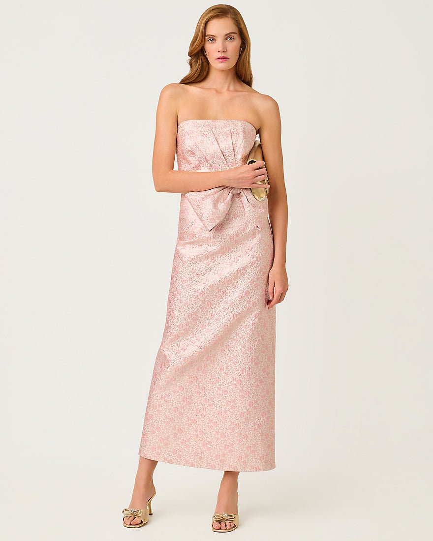 Lilly Pulitzer - Tiernan Maxi Dress - Conch Shell Pink Ritsy Ditsy Metallic Brocade