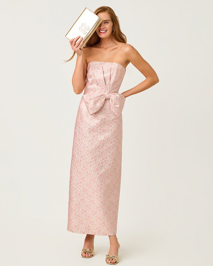 Lilly Pulitzer - Tiernan Maxi Dress - Conch Shell Pink Ritsy Ditsy Metallic Brocade