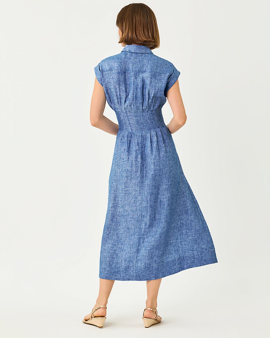 Lilly Pulitzer - Tonya Linen Midi Shirtdress - Starlight Navy X Resort White