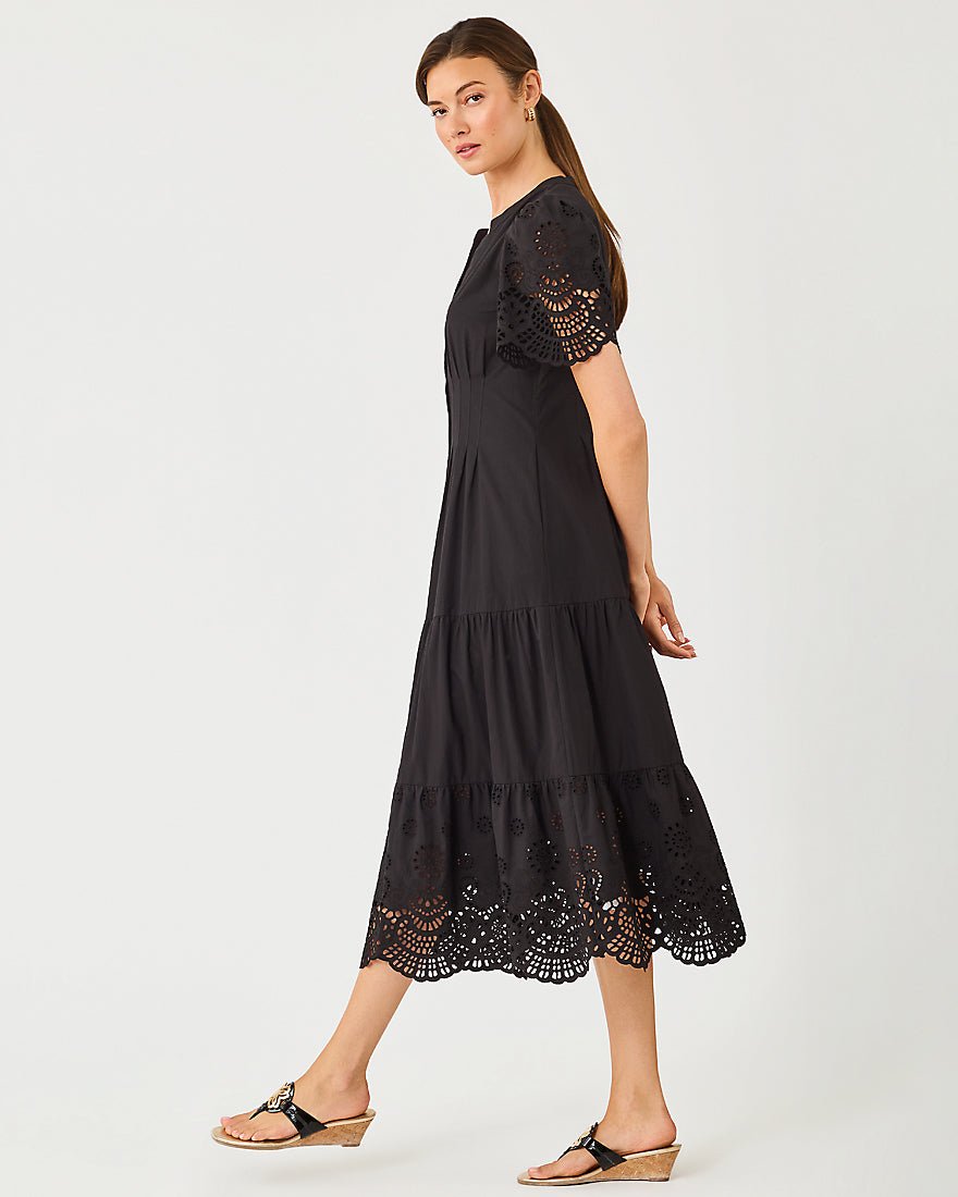 Lilly Pulitzer - Wayland Midi Dress - Noir Scalloped Eyelet Border Poplin